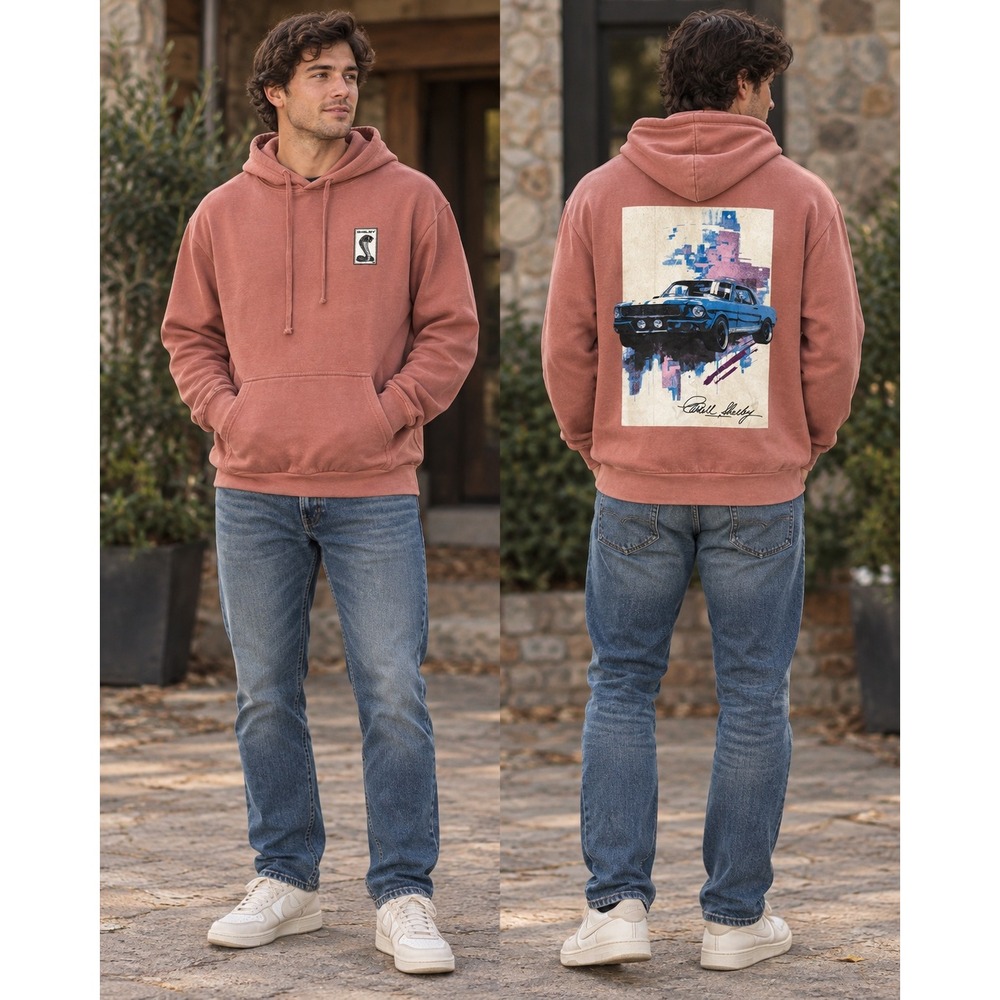 Shelby Carroll Shelby GT500 Men's Sz M Muted Salmon Graphic Hoodie Mustang Cobra